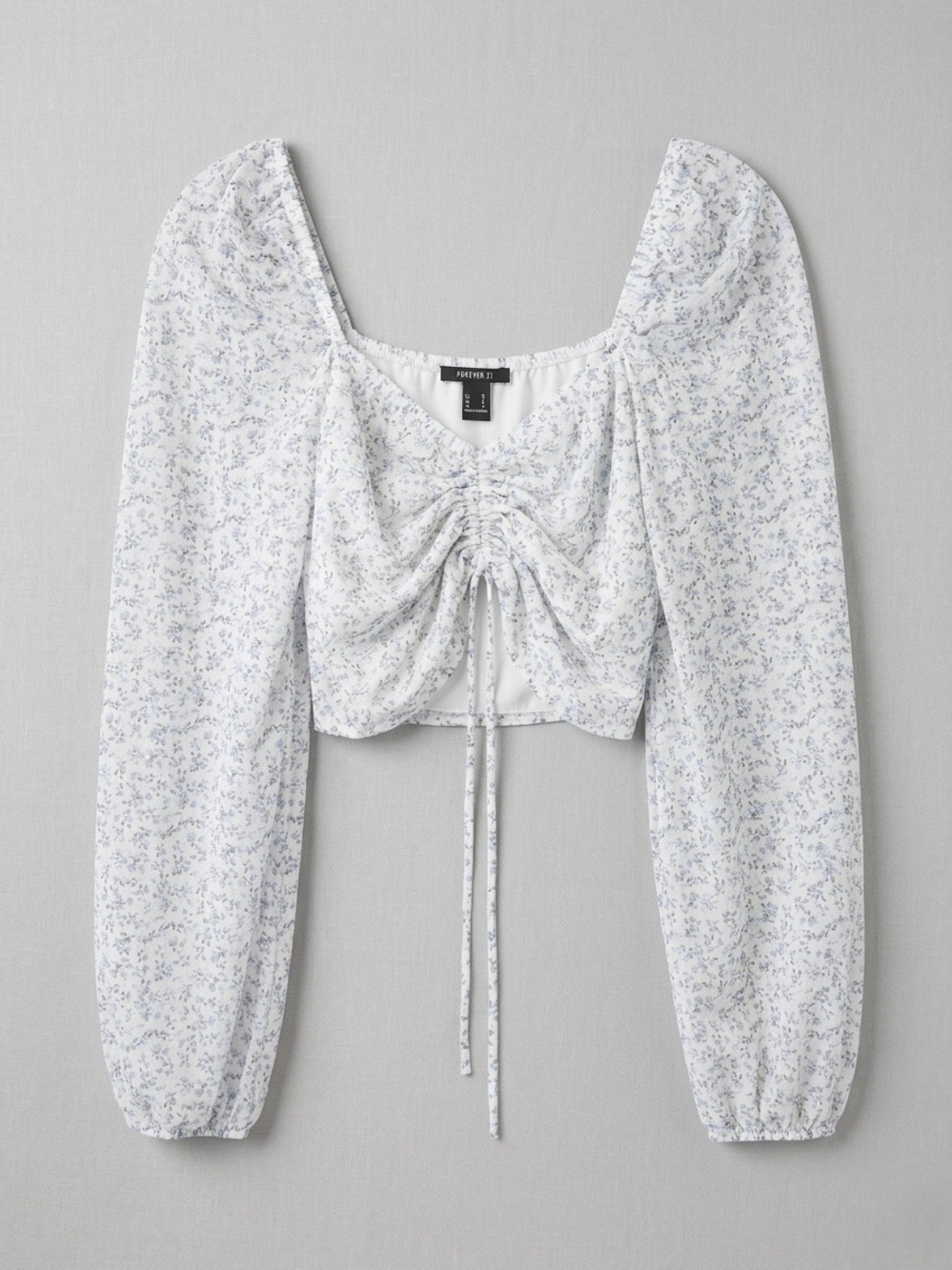 🍒3/33$ Forever 21 White Cropped Floral Ruched Drawstring Top